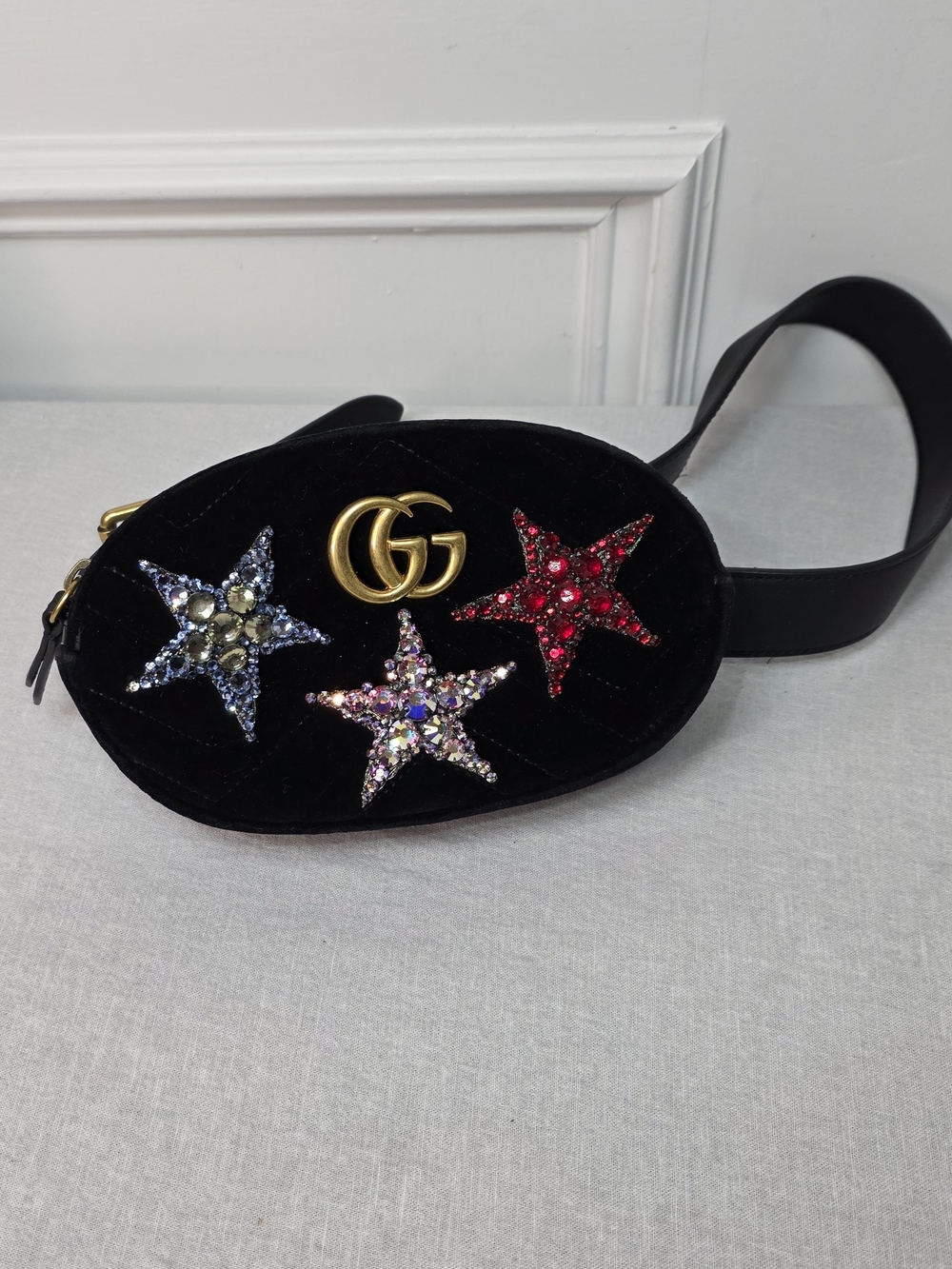 Gucci GG Marmont Velvet & Crystal Stars belt bag w/ COA
